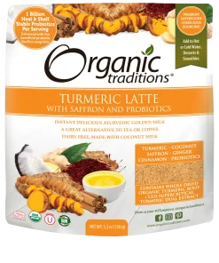 Organic Traditions Turmeric Latte with Saffron and Probiotics Powder – 150g
